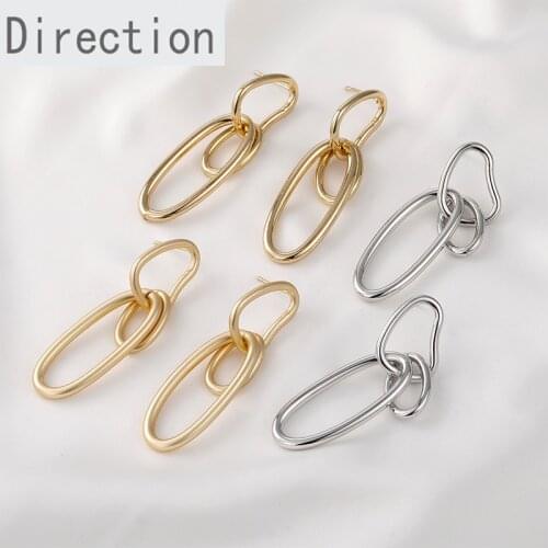 Gold-clad dumb gold long irregular ellipse geometry simple silver needle earrings diy earrings hand-made accessories materials