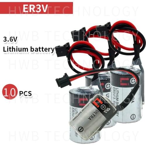 10PCS/lot 100% Original New ER3V 3.6V 1200mAh PLC Battery With Black Plug size 14.5*25.5mm Free Shipping