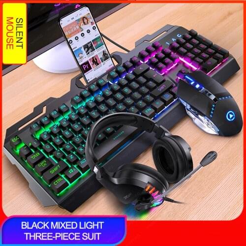 104 Keys Gaming Keyboard Mouse Headset Combos Mechanical Feel Game Keyboards 3200DPI Mice Headphone Set for PC Gamer