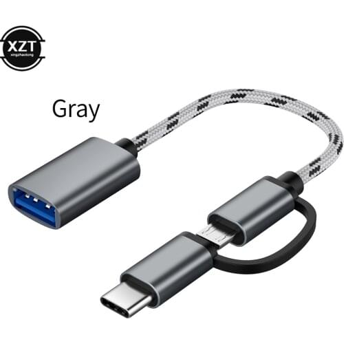 2 in 1 USB 3.0 OTG Adapter Cable for Samsung Nylon Braid Micro USB Type C Data Sync Adapter for Huawei for MacBook Type-C