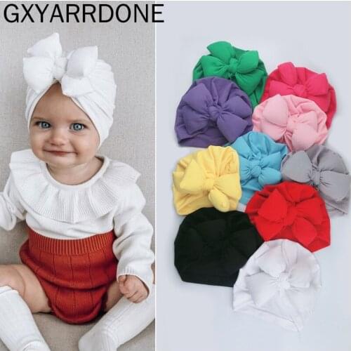 2020 Baby Winter Hat Boys Girls Soft Warm Beanie Hat Rabbit Ears Bow Tie Hats Newborn Children Fat Knotted Bowknot Turban Cap