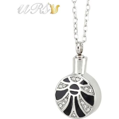 316L stainless steel round urn cremation jewelry necklace pendant perfume locket with o-shaped chain