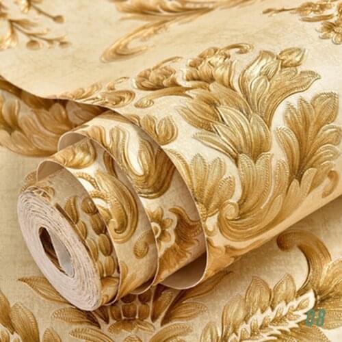 3D Non-woven Wallpaper Self-adhesive Luxury Floral Printed European Background Wall Embossing Paper Damask Wallpaper