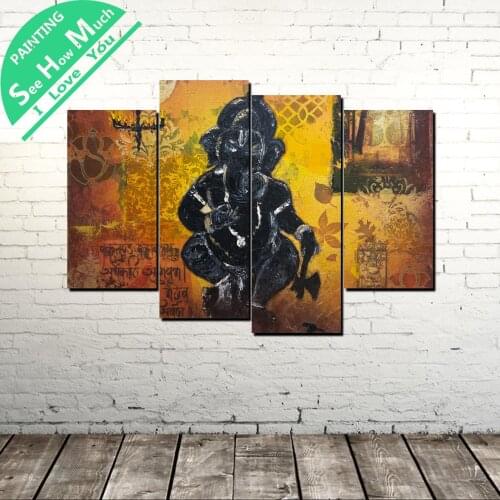 4 Piece Elephant Buddha wall art decor poster vintage decorative pictures canvas prints paintings art prints wall pictures