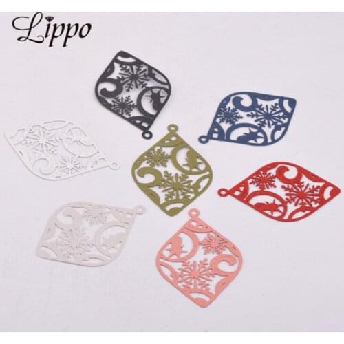 50pcs AB5411 38*25mm snowflake Earring Pendant Findings Painted Print Charms Connector