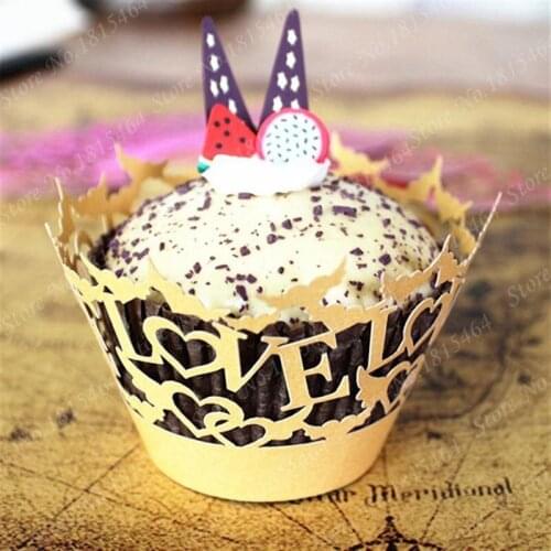 50pcs Love Hollow Out Lace Laser Cut Cupcake Wrapper Liner Baking Cup Hollow Paper Cake Cup DIY Baking Fondant Cupcake