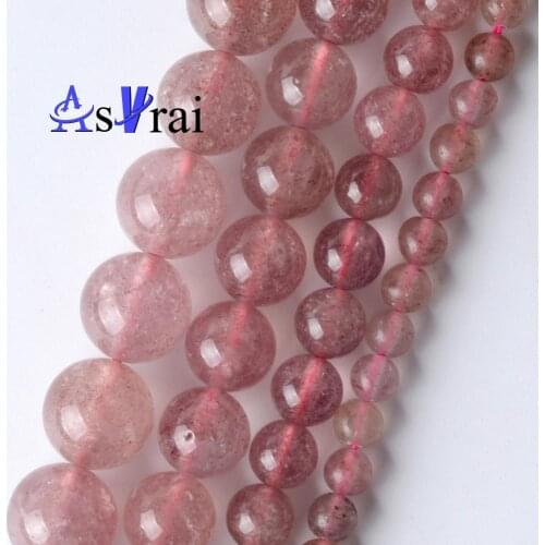 Natural Stone Beads4 6 8 10 mm Strawberry Quartz Crystal Round Loose Spacer Beads For Jewelry Making DIY Necklaces Charms 15"