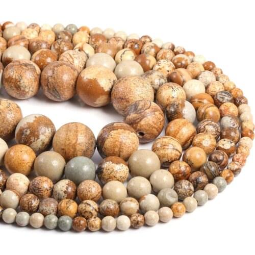 Natural Semi Precious Stone Beads Picture Stone Circular DIY For Making Necklaces Bracelets And Earrings 4/6/8/10/12mm