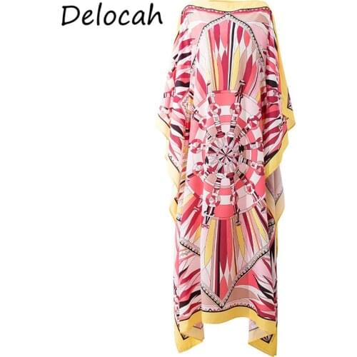 Delocah New 2021 Summer Women Fashion Runway Party Long Dress Batwing Sleeve Vintage Print Loose Beach Holiday Dresses Vestidos