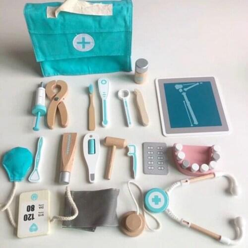 Wooden Simulation Medical Kit Child Role Playing Dentist Early Education Play House Game Parent-child Interactive Medical Tools
