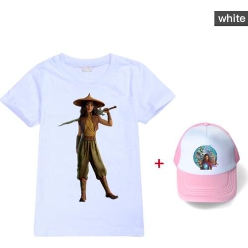 Kids Raya and The Last Dragon T-shirt Girls Boy Tshirt and Sun Cap Cotton Tees Summer Clothes Short Sleeve Tops Children Outfits