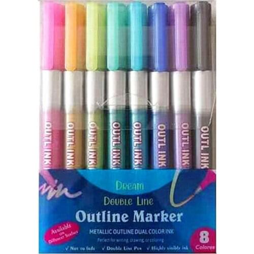 8pc/set Double Line Outline Pen Glitter Color Fluorescent Marker Metal Color Pen Handwriting Pen for Drawing Christmas Doodling
