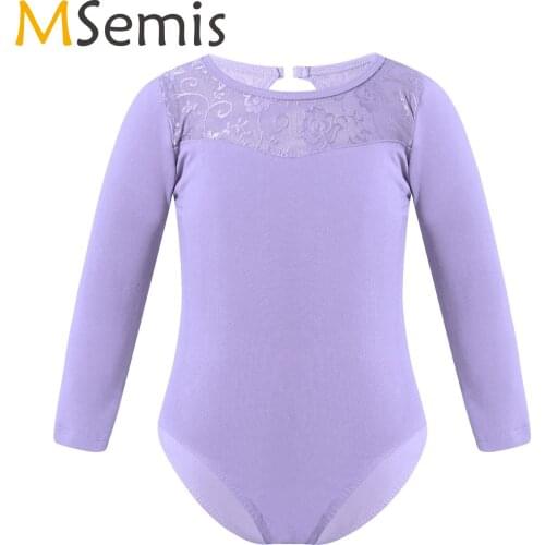 Classic Girls Leotard Team Basic Long Sleeve Ballet Dance Leotards With Button Bottom Lace Flower Ballet Performance Bodysuit