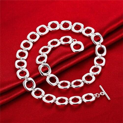 New Style 925 Silver 20-Inch Square Round Chain Necklace, Feminine Glamour Party Engagement Wedding Fashion Jewelry