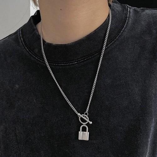 Punk Creative Thick Chain Lock Pendant Necklace for Women Vintage Hiphop Sweater Chain Geometric Necklace Jewelry Kolye YN1528