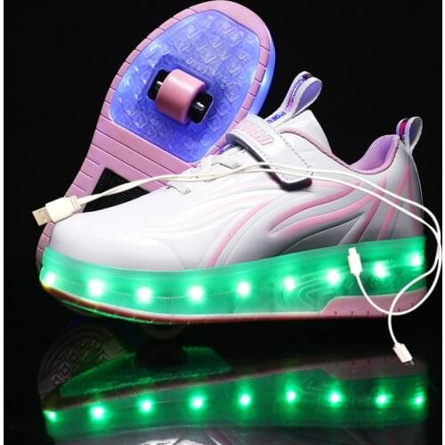 Size 28-40 Led Wheel Sneakers for Kids Adult USB Charging Glowing Roller Shoes with Lights Double Wheels Children Skate Shoes
