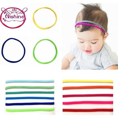Nishine 12pcs/lot DIY Baby Girls Traceless Elastic Hairband Solid Color Nylon Headband Children Headwear Accessories Photo Props