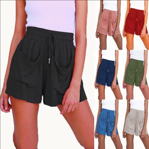 2021 Summer Fashion New Womens Hot Style Loose Casual Pure Color Pocket Strappy Shorts