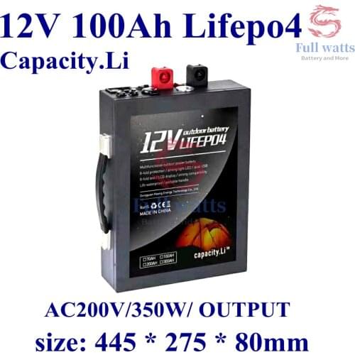 12V battery lifepo4 100ah Rechargeable lithium battery with BMS and AC220V 300w Used for outdoor engine special car and RV