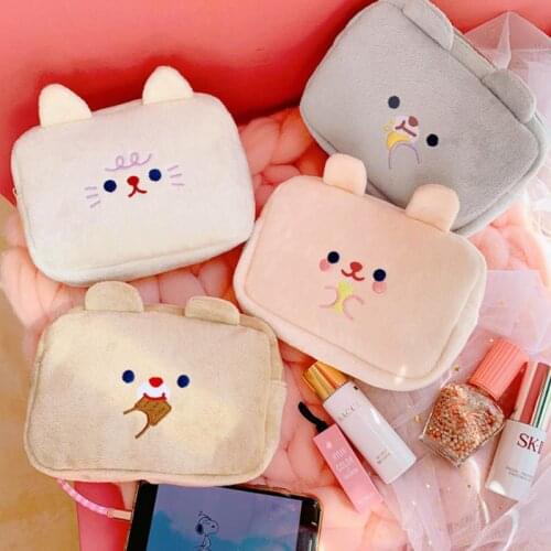 Cute Cartoon Plush Multifunctional Cosmetic Bag Notebook Power Pack Charger Data Cable Storage Bag Makeup Bag Kawaii Makeup