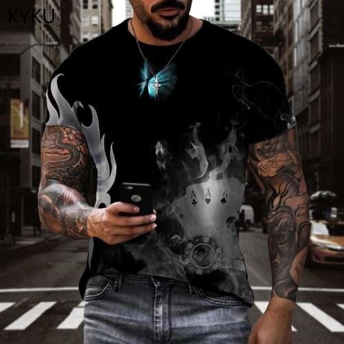 KYKU Brand Skull T-shirt Men Playing Cards Anime Clothes Flame Shirt Print Hip Hop T-shirts 3d Short Sleeve Punk Rock Cool Style