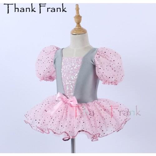 New Pink Ballet Tutu Dress Girls Kids Sequin Ballerina Costumes Women Short Sleeve Dance Costume Cute Bow Dancing Dresses C675