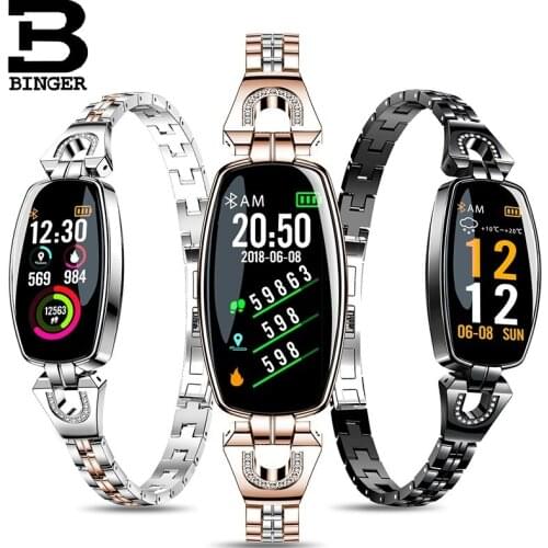 BINGER Original Women Lady Fashion Smart Wristband Heart Rate Blood Pressure Bracelet Fitness Tracker Watch Band Female Clock