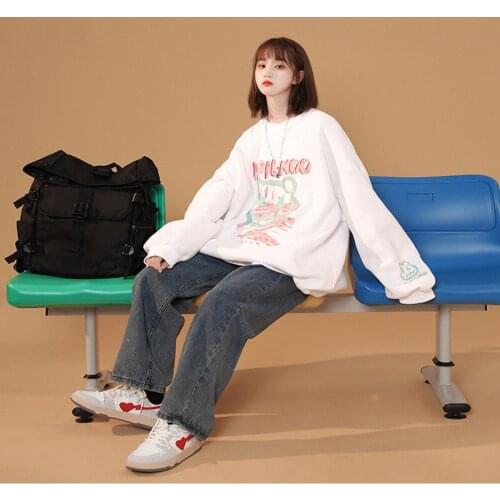 Autumn Women Clothing Hoody Sweatshirts Korea Ulzzang Cartoon Print Oversize Loose Hip Hop Streetwear Tops Vintage Punk Casual