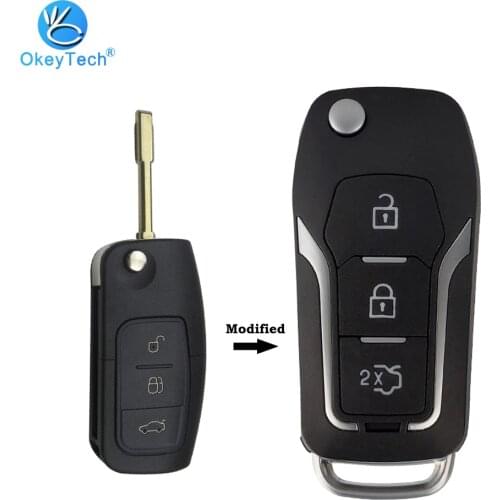 OkeyTech for Ford Mondeo Flip Folding Uncut FO21 Blade for C-Max Fiesta S-Max Ka Galaxy Transit Remote Car Key Shell Cover Case