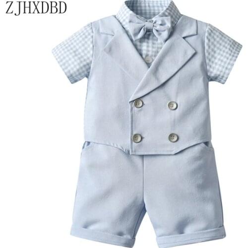 Baby Boys Suits for Wedding Kid Blazers Plaid Toddler Boy Costume Tops Shorts 2pcs Suit Party Formal Wear Children Clothing Sets