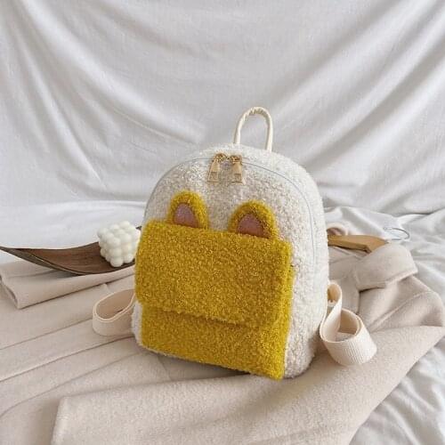 Fluffy Bag 2021 Winter New Kawaii Furry Mini Backpacks Korean Plush Backpack Women Cute Ears Faux Fur Shoulders Bag For Girl