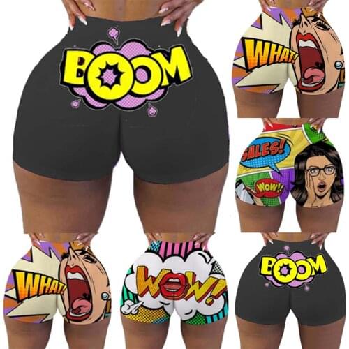 Plus Size High Waist Shorts For Women Ladies Summer Sexy Slim Fashion Funny Words Print Hip-hop Beach Gym Sports Shorts Panties