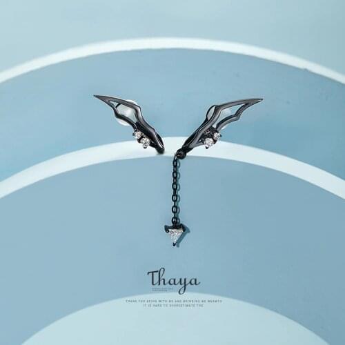 Thaya Real Silver 925 Earrings Korean Black Wings Crystal Clip On Earrings For Women Girl Without Piercing Gifts Fine Jewerlry