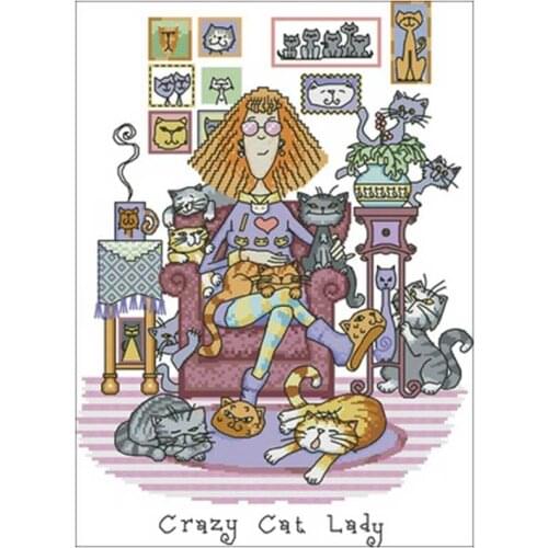 Mad cat lady patterns Counted Cross Stitch 11CT 14CT 18CT DIY Chinese Cross Stitch Kits Embroidery Needlework Sets