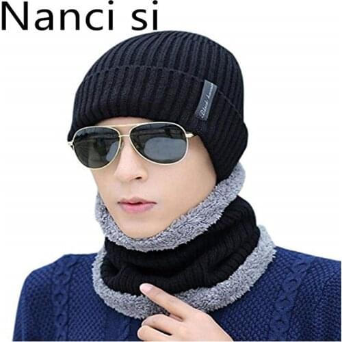 Nanci si Winter Thick Beanie Hat Scarf Set Slouchy Knit Fleece Lined Skull Cap Gorras Bonnet Warm Baggy Winter Hat For Men Women