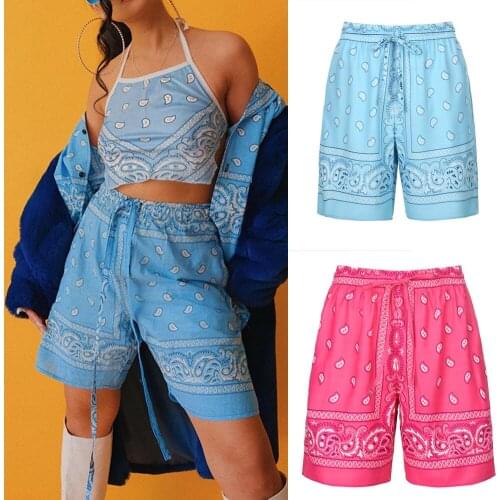 Casual Straight Shorts Women Fashion Leisure Outfits Cashew Flower Hip Hop High Waisted Shorts Summer Harajuku
