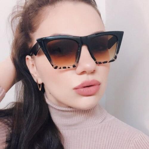 Vintage Cat Eye Sunglasses Women Classic Flat Top Black Leioard Sunglasses Female Fashion Eyewear Oculos De Sol UV400