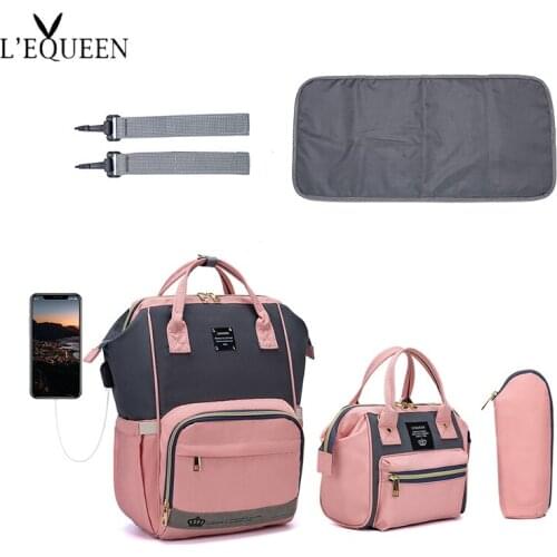 Lequeen Diaper Bag 6 Pieces Set Nappy Tote Bag Large Capacity Backpack Mummy Maternity Wet Bag Baby Care Travel Stroller Bag