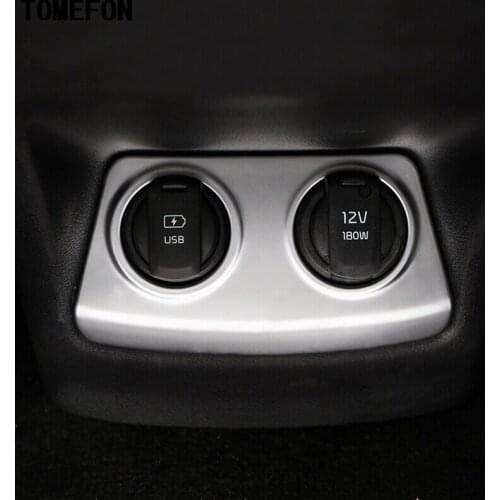 TOMEFON For Kia Sportage QL 2017 2018 ABS Chrome Rear Armrest Box Cigarette Lighter Trim Cover Center USB Panel Interior Styling