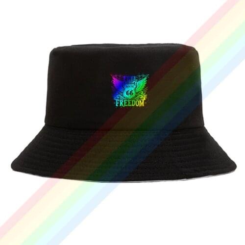 Feel Freedom Route 66 Hand Drawn Logo Cotton Top Comfortable Bucket Cap Men Women Hiking Fishing Hat Two-side