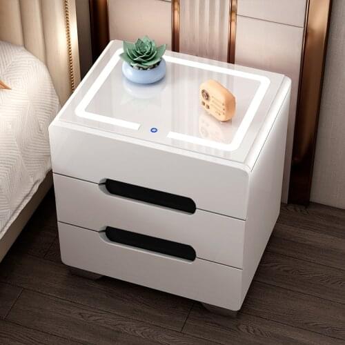 Intelligent Bedside Table Bedroom Storage Cabinet Modern Simple Wireless Charging White Multifunctional Bedside Cabinet