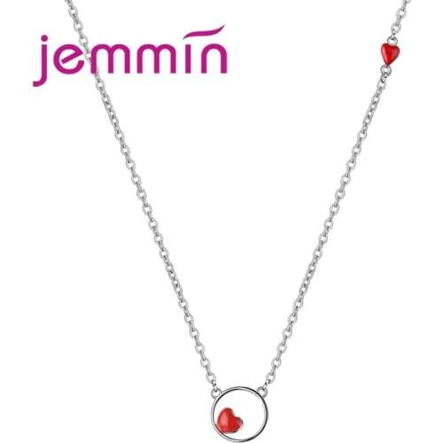 Unique Genuine 925 Sterling Silver NecklaceHot Sale Simple Double Red Heart Design Cubic Zirconia Surprise Gifts Girls