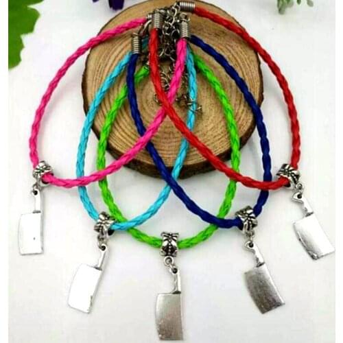 Vintage Chef Kitchen knife Pendant Multicolor Braided Rope PU Leather Cords Bracelets & Bangle Unique Gifts