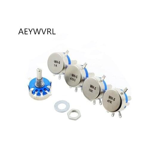 WH5-1A 470R 1K 2K 1K5 10K 22K 47K 4K7 100K 220K 470K 1M ohm 3-Terminals Round Shaft Rotary Taper Carbon Potentiometer WH5