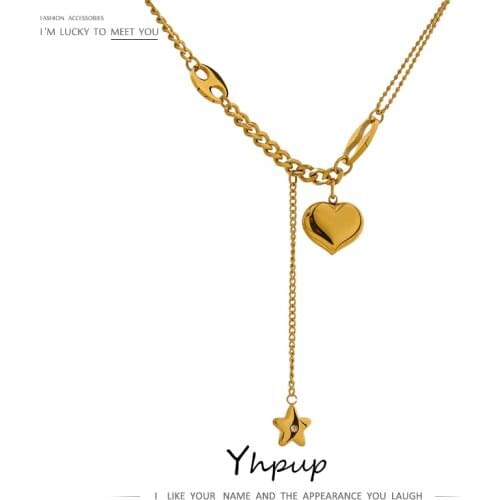 Yhpup Romantic Heart Long Pendant Star Necklace High Quality Stainless Steel Metal Collar Necklace бежутерия женская колье Gift
