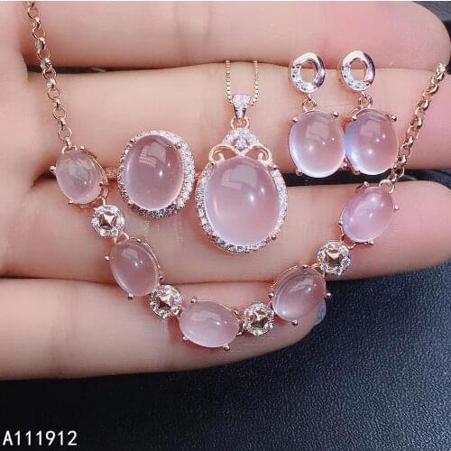 KJJEAXCMY fine jewelry natural Rose Quartz 925 sterling silver women pendant bracelet ring earrings set support test luxury