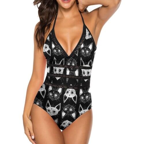 Cat Swimsuit V Shape Women Swimwear Best Simple Bath One Piece Bathing Suit