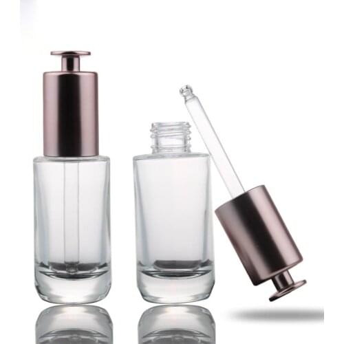 2pcs/lot 30mlClear Glass Dropper Bottle For Lotion e Liquid Essential Oil Refillable Container Silver Rose Gold Color Press Pump