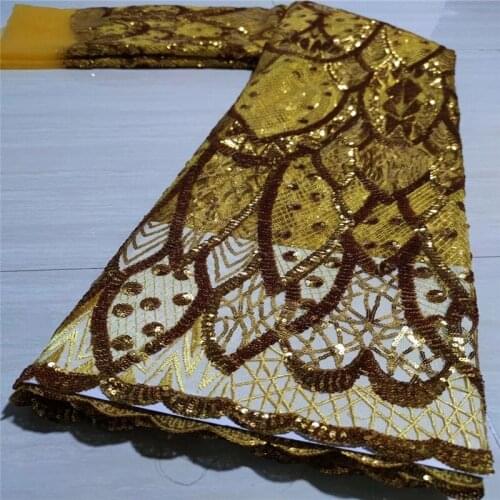 2021 yellow Nigerian Mesh Net Lace Fabric African Sequins Lace Fabric High Quality French Mesh Tulle Lace Fabric with Sequins