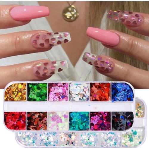 Nail Sequins 3D Laser Holographic Nail Art Flakes Chameleon Color Mix Star Love Heart Glitter Foil Manicure Tool Nail Decoration